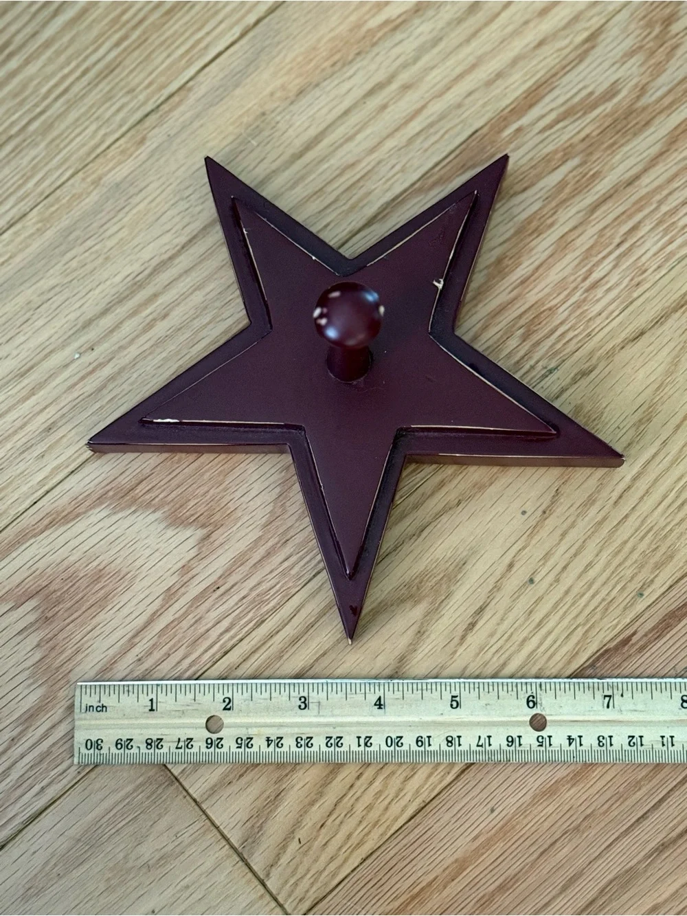 Pottery Barn distressed star shaped wall hooks maroon color 7”